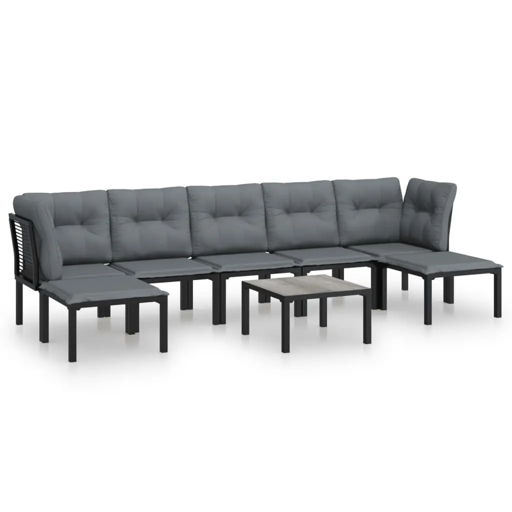 8-Piece Black Grey Poly Rattan Outdoor Lounge Set