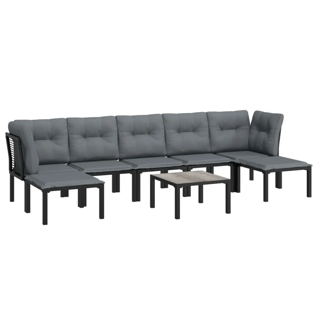 8-Piece Black Grey Poly Rattan Outdoor Lounge Set