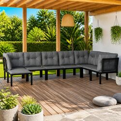 8 Piece Modular Garden Lounge Set in Black and Grey
