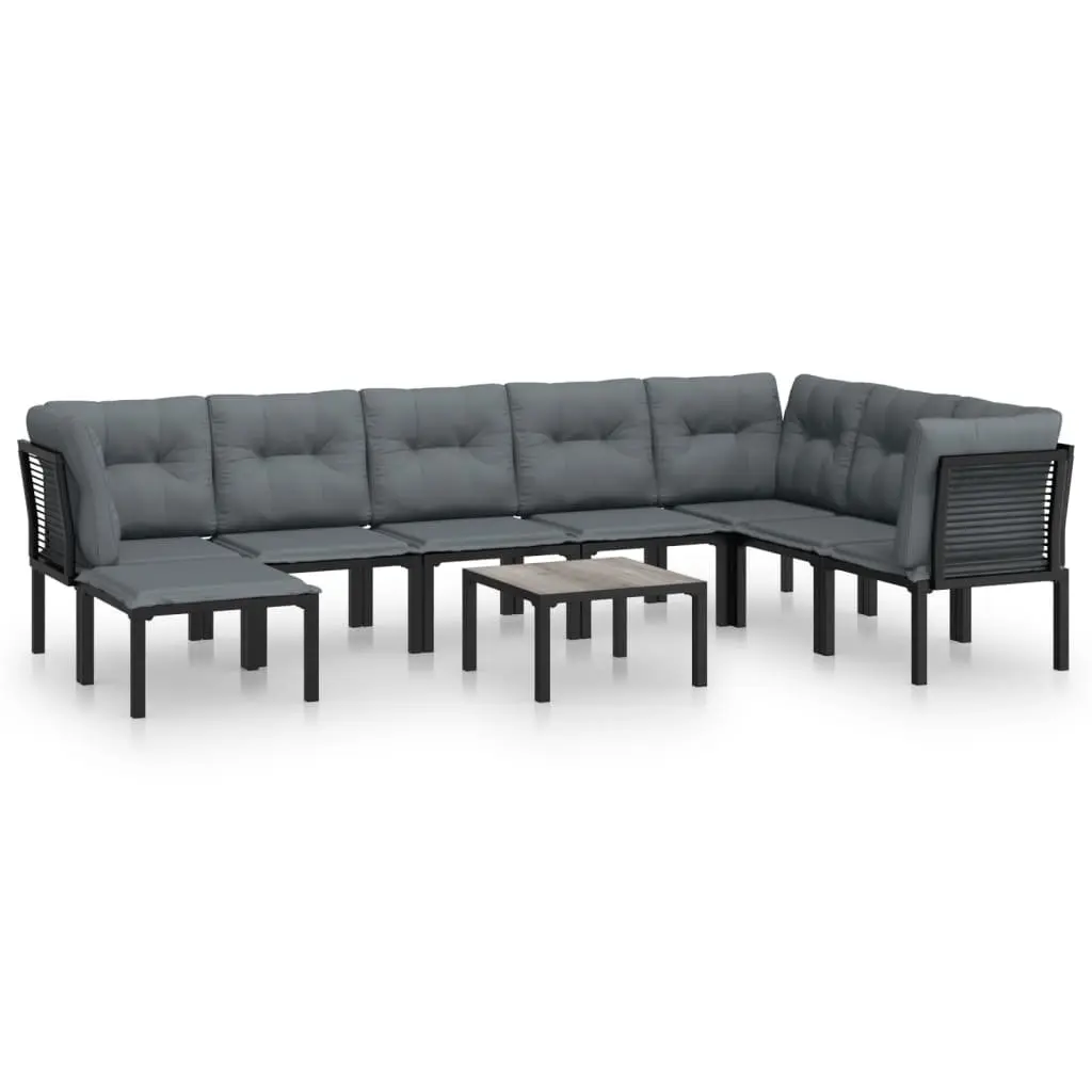 9 Piece Black Grey Rattan Outdoor Lounge Set