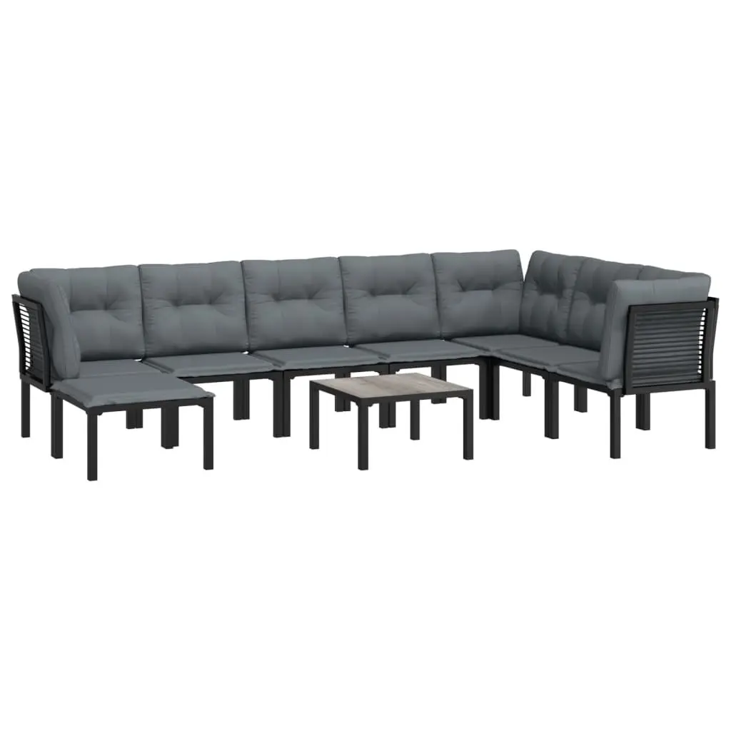9 Piece Black Grey Rattan Outdoor Lounge Set