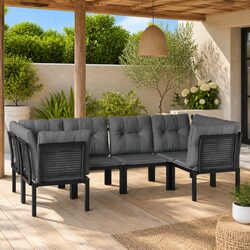 Durable 6 Piece Modular Garden Lounge Set in Black and Grey