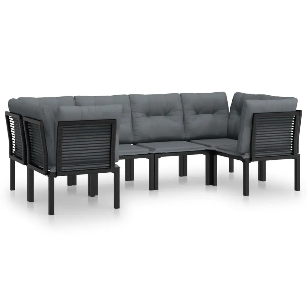 6 Piece Garden Lounge Set Poly Rattan Modular Black Grey