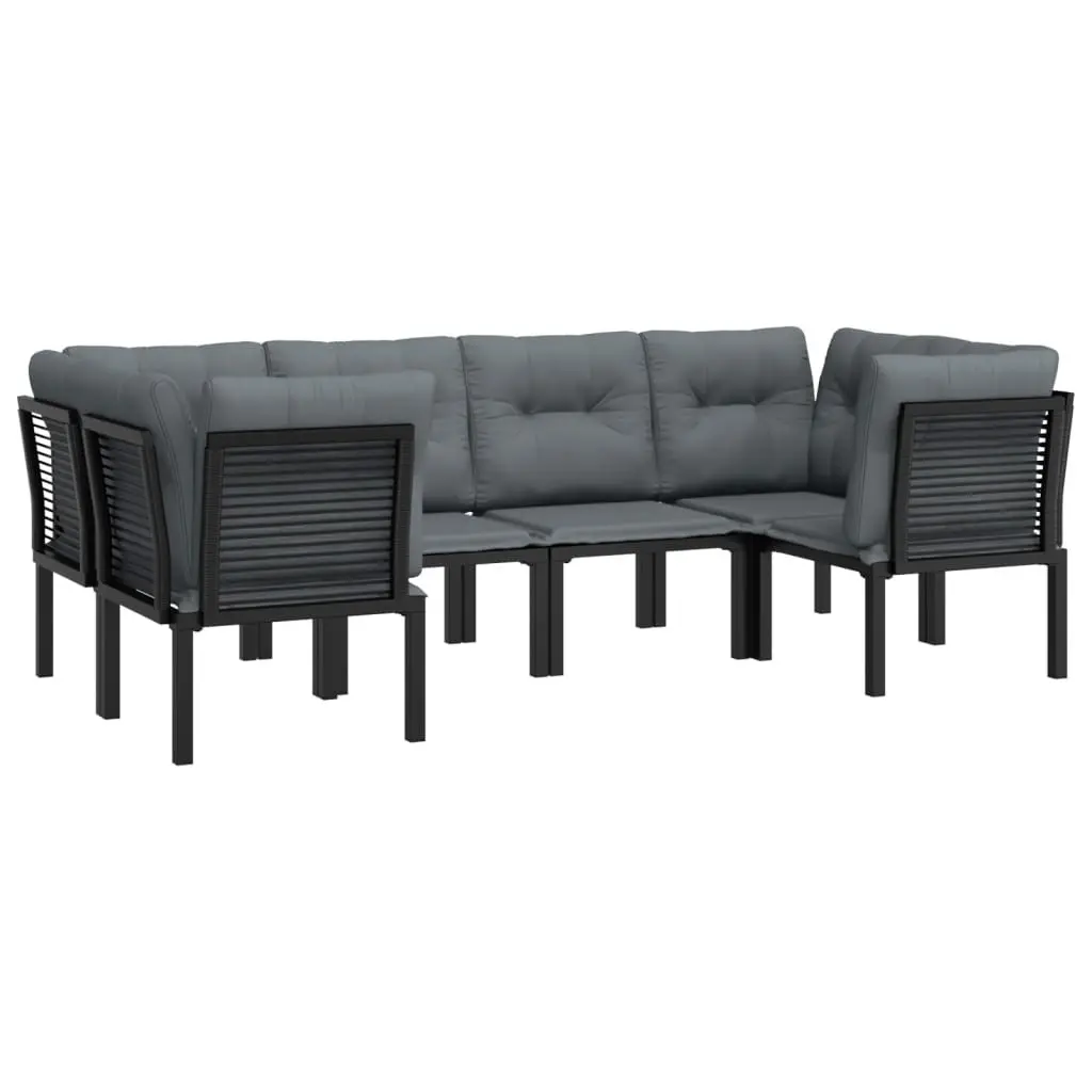 6 Piece Garden Lounge Set Poly Rattan Modular Black Grey