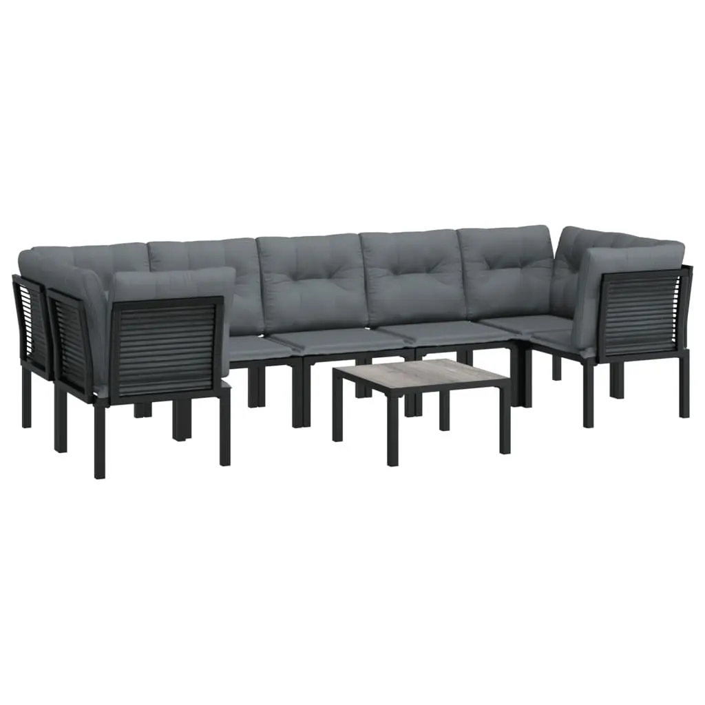 8 Piece Outdoor Poly Rattan Lounge Set in Black Grey