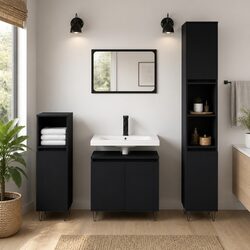 3 Piece Black Bathroom Cabinet Set for Ample Storage