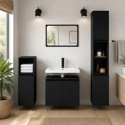3 Piece Black Bathroom Cabinet Set for Ample Storage