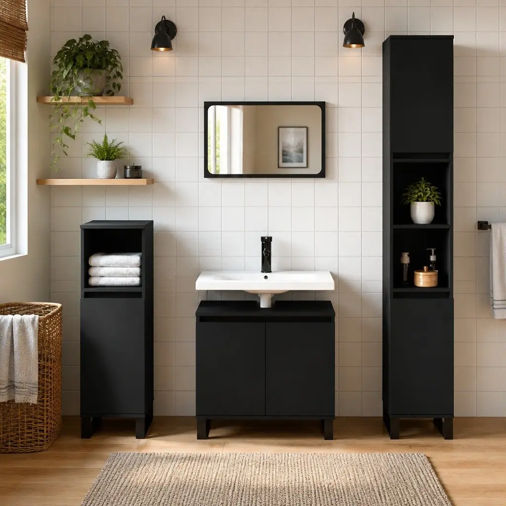 3 Piece Bathroom Cabinet Set in Black