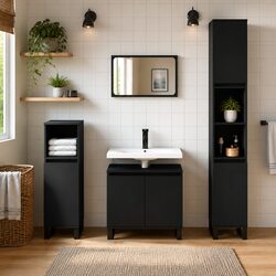 Durable 3 Piece Bathroom Cabinet Set in Black
