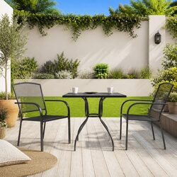 3 Piece Anthracite Steel Outdoor Dining Set with Stackable Chairs