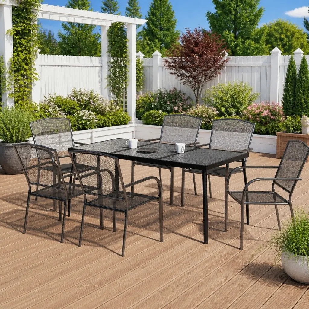 7 Piece Garden Dining Set with Steel Frame