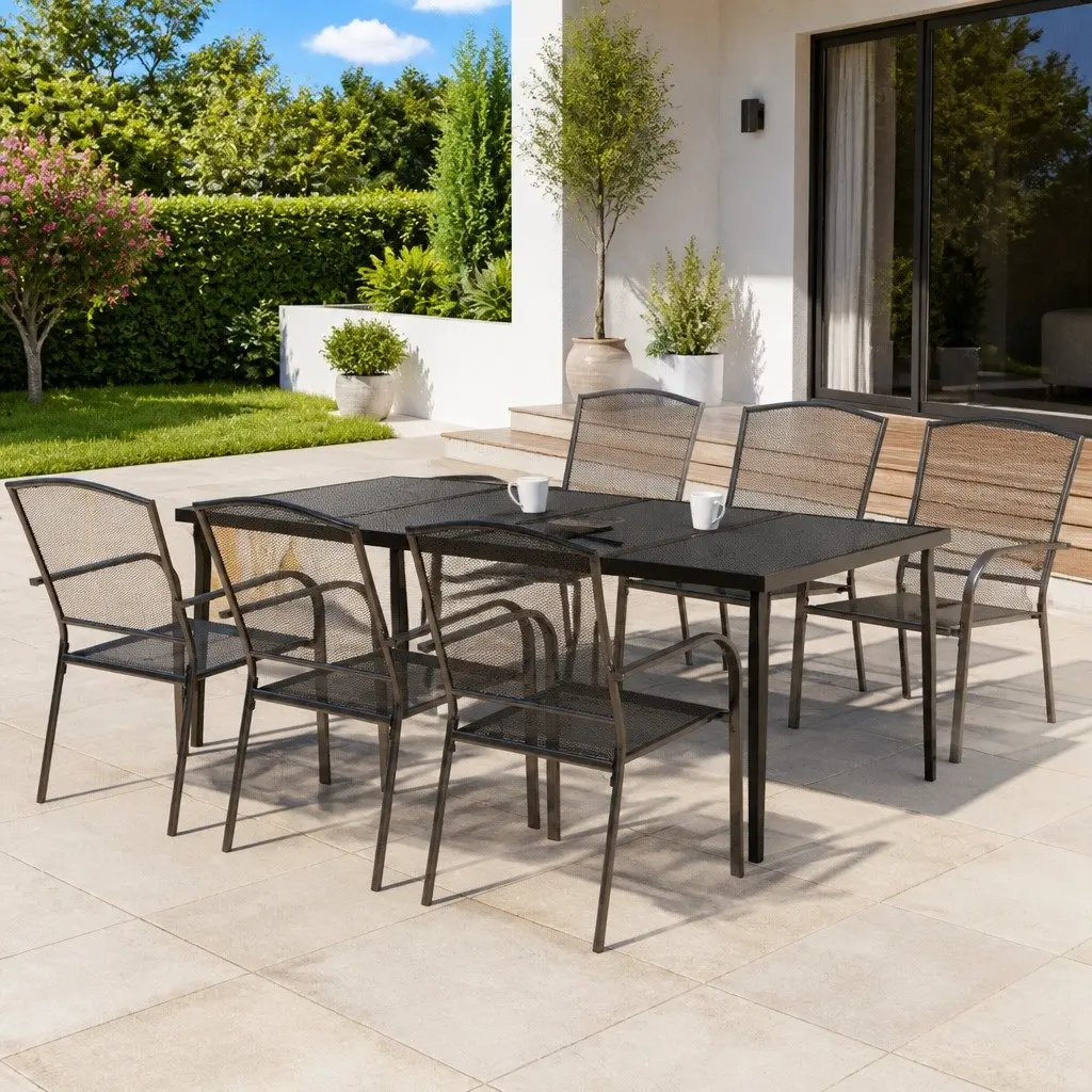Outdoor Dining Set Steel 7 Piece Anthracite Garden Furniture