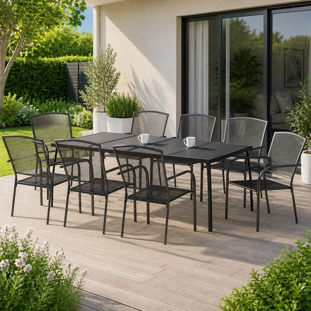 Outdoor Dining Set 9 Piece Anthracite Steel