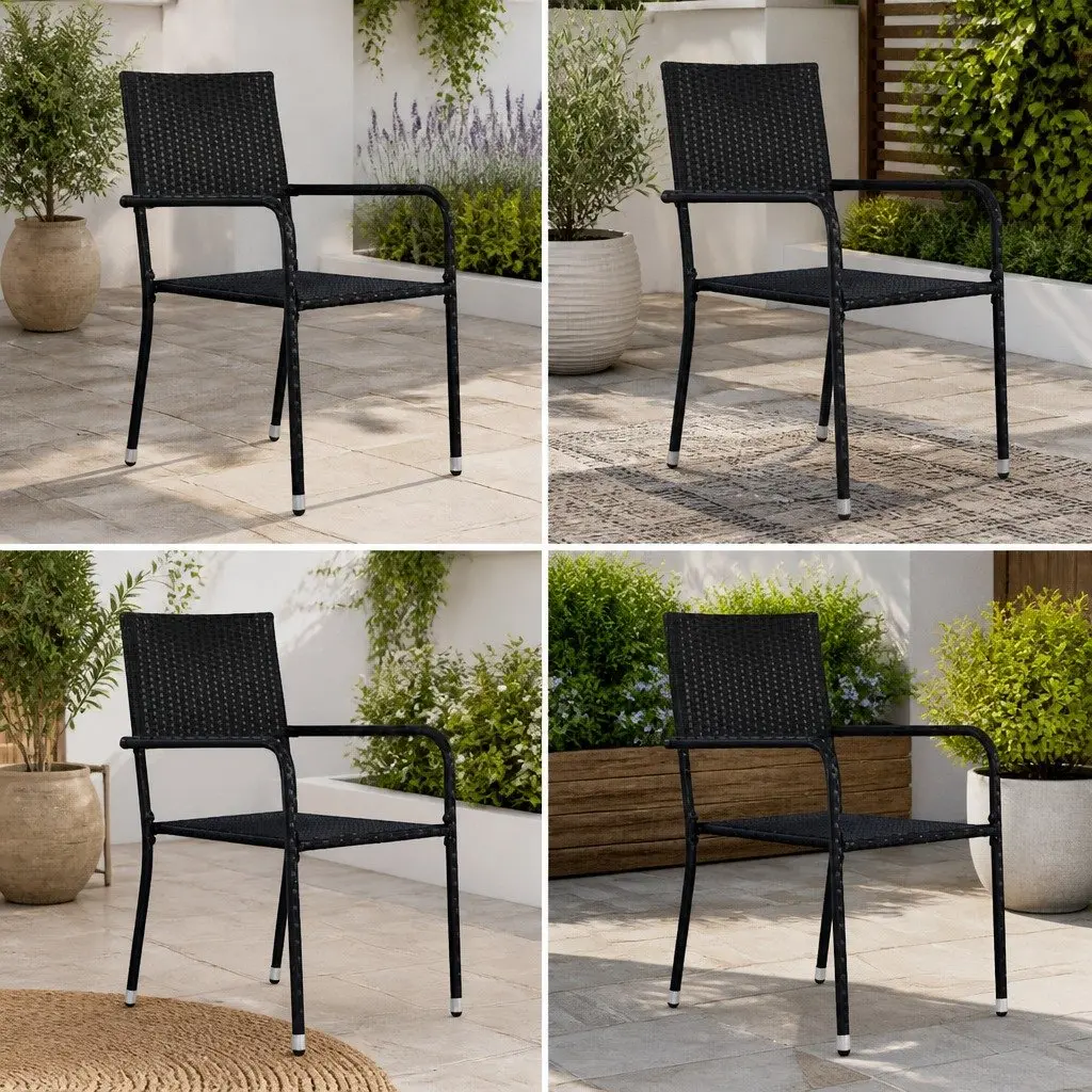 4-Piece Stackable Black Rattan Outdoor Dining Chairs