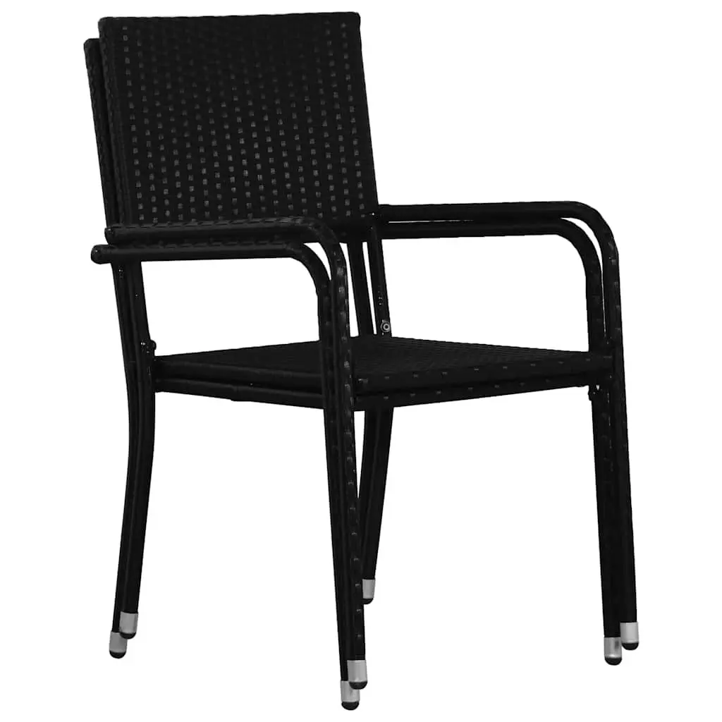 4-Piece Stackable Black Rattan Outdoor Dining Chairs