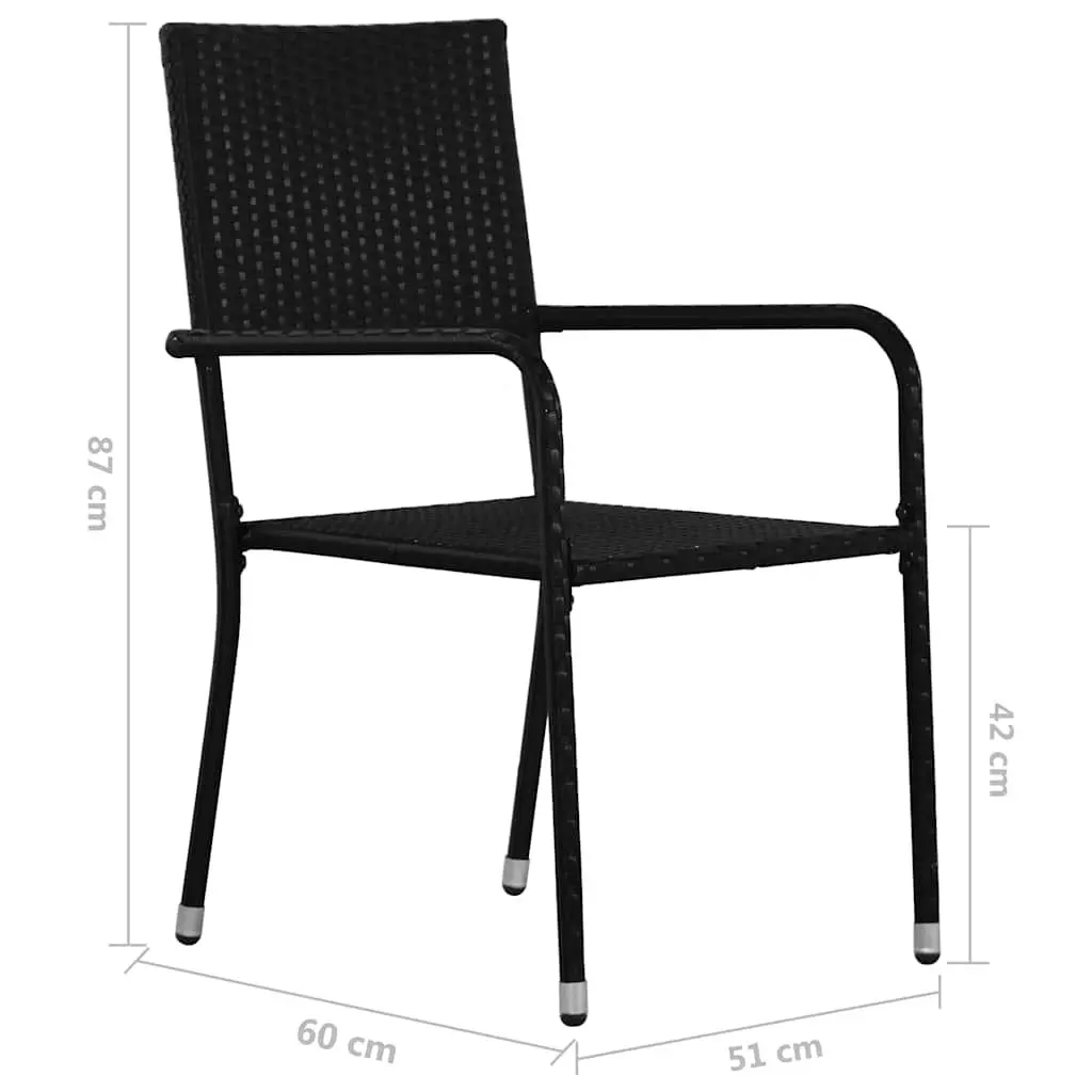 4-Piece Stackable Black Rattan Outdoor Dining Chairs