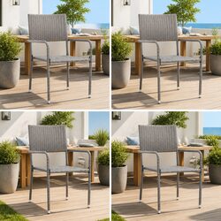 Outdoor Dining Chairs 4 pcs Stackable Garden Patio Seating Grey Poly Rattan
