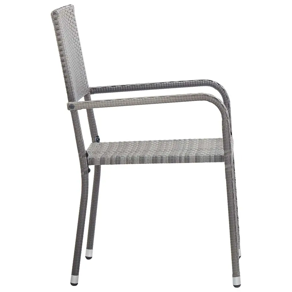 Stackable Grey Poly Rattan Outdoor Dining Chairs Set of 4