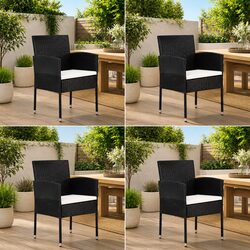 Sturdy Black Poly Rattan Outdoor Chairs Set of 4