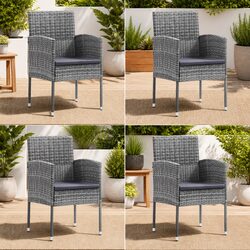 Set of 4 Grey Poly Rattan Outdoor Garden Chairs with Cushions