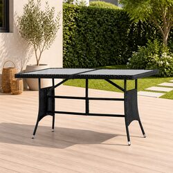 Black Poly Rattan Garden Table with Tempered Glass Top