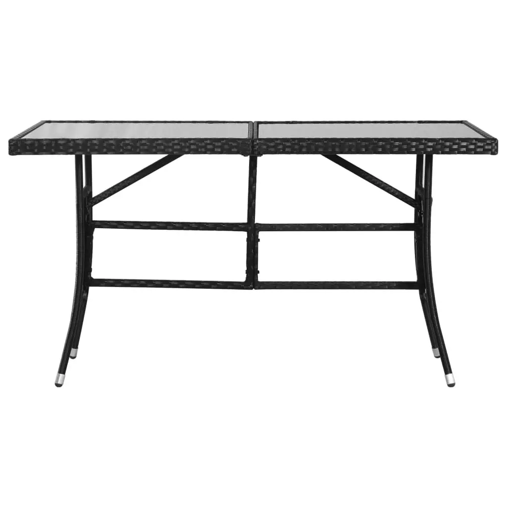 Garden Table Poly Rattan 140x80x74cm Black Glass Top