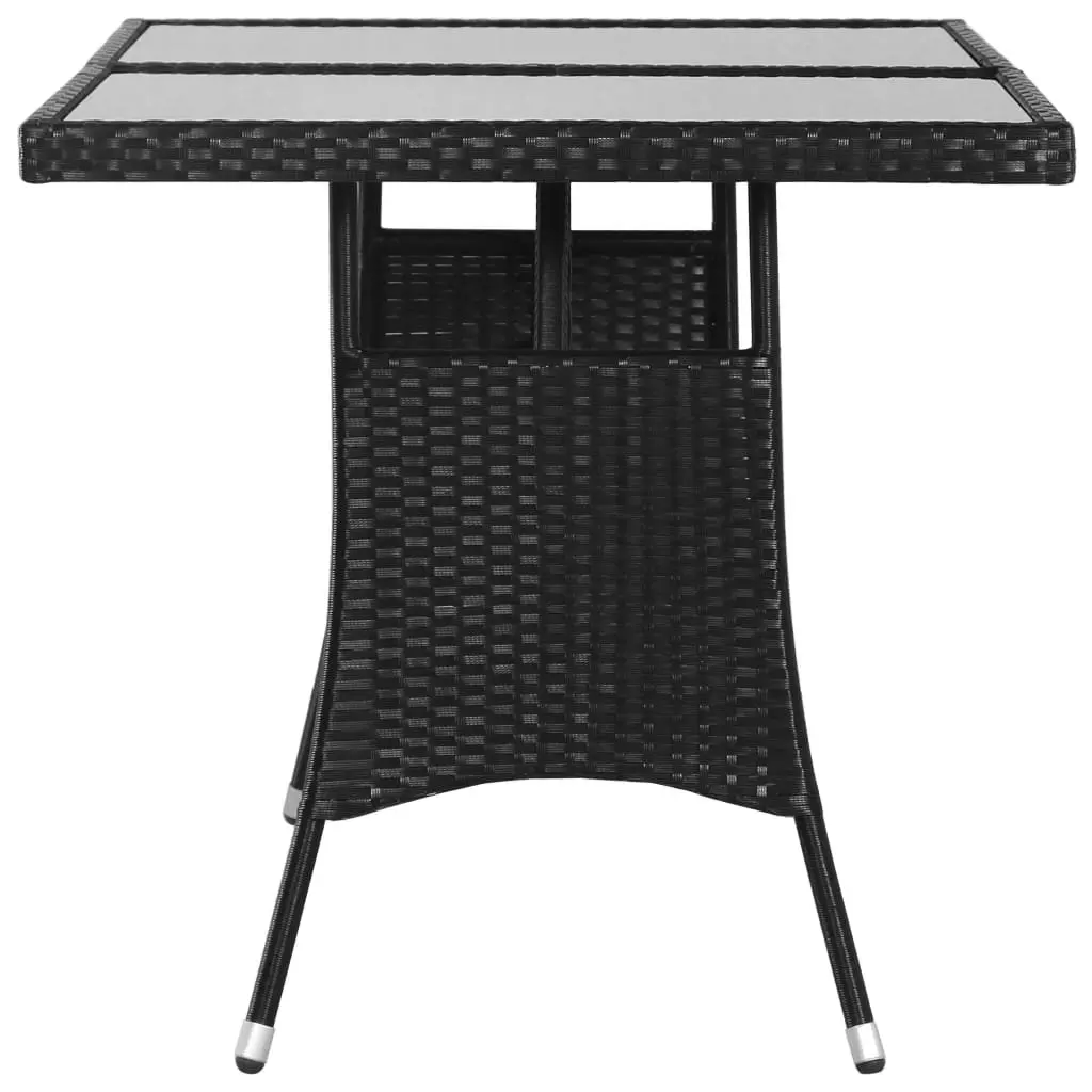 Garden Table Poly Rattan 140x80x74cm Black Glass Top