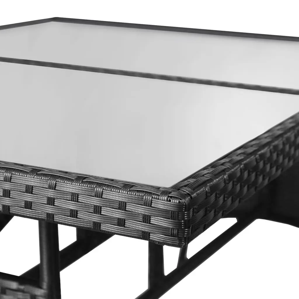Garden Table Poly Rattan 140x80x74cm Black Glass Top