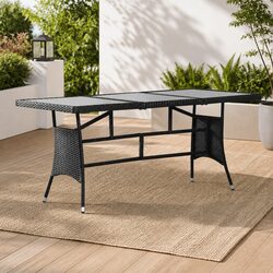 Black Rattan Outdoor Dining Table with Glass Top 170x80x74cm