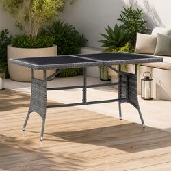 Stylish Grey Poly Rattan Garden Table with Glass Top 140x80x74cm