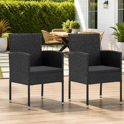 Black Poly Rattan Outdoor Garden Chairs with Cushions Set