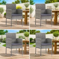 Durable Outdoor Garden Chairs Set of 4 in Grey Rattan