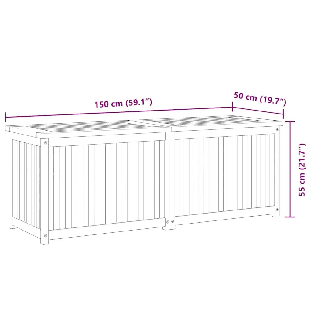 Outdoor Chest Teak Wood 150x50x55 cm Garden Storage Box Brown Easy Open Lid Weather Resistant