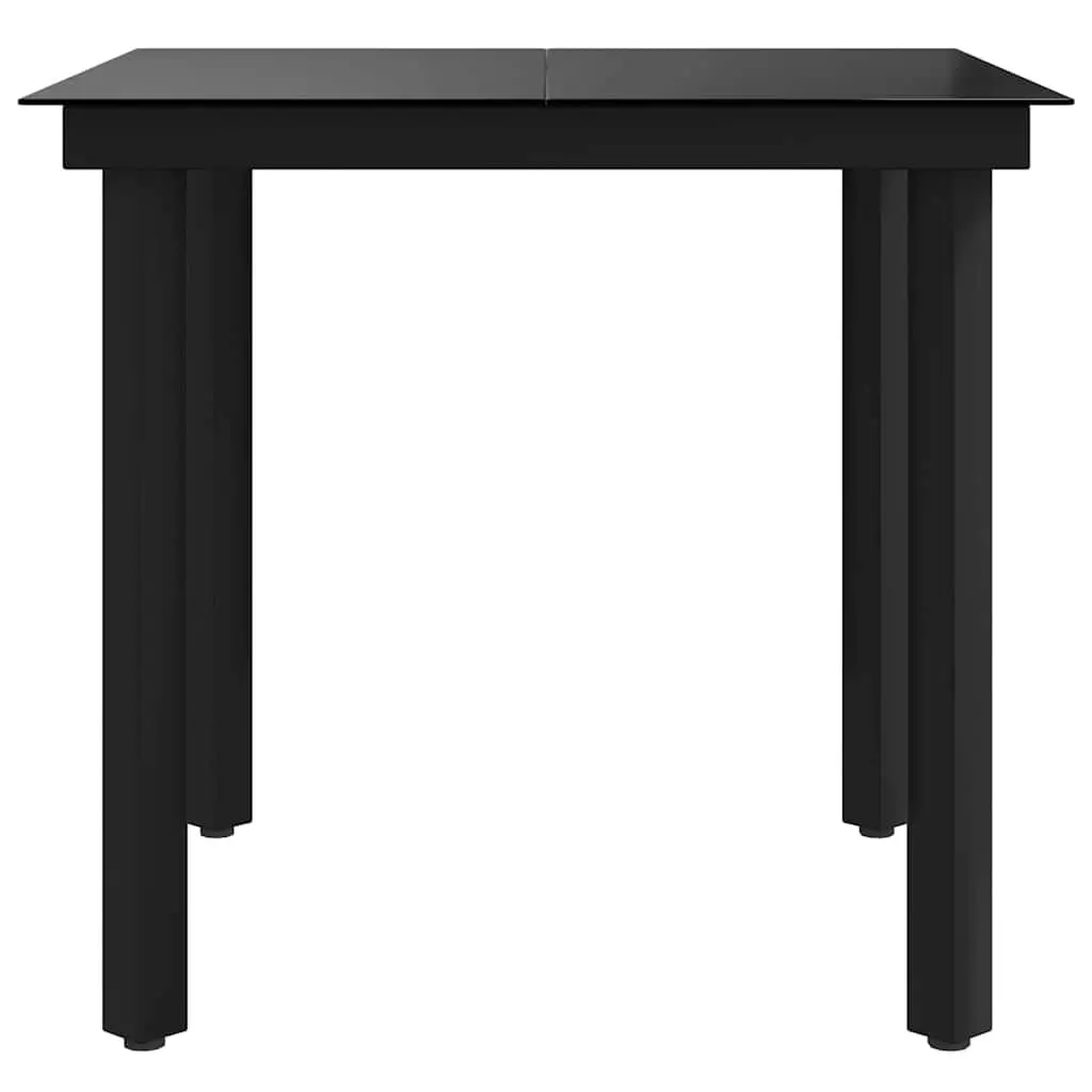Garden Dining Table Steel Frame Glass Top 80x80x74 cm Black