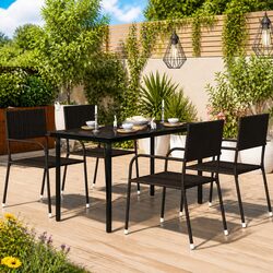 Outdoor Steel Frame Dining Table with Glass Top - 140x70cm