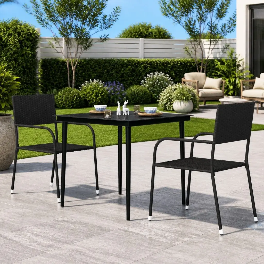 Outdoor Steel and Glass Dining Table for Patio and Garden