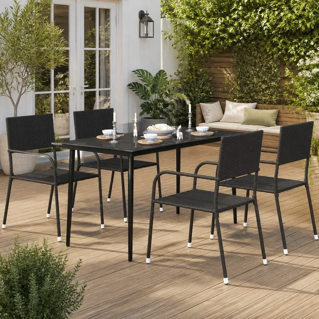 Dining Table Steel Frame Glass Tabletop Black 140x70x74 cm