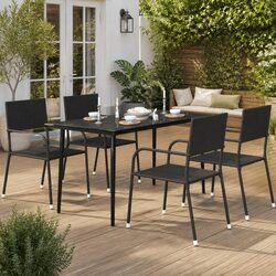 Sturdy Black Garden Dining Table with Glass Top 140x70 cm