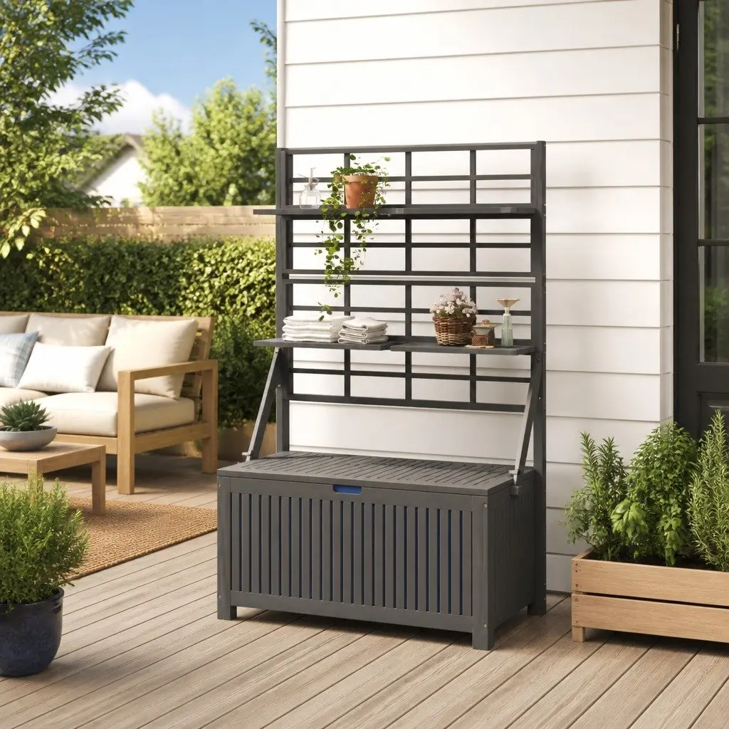 Solid Wood Garden Planter with Trellis, Grey 99x50x160cm