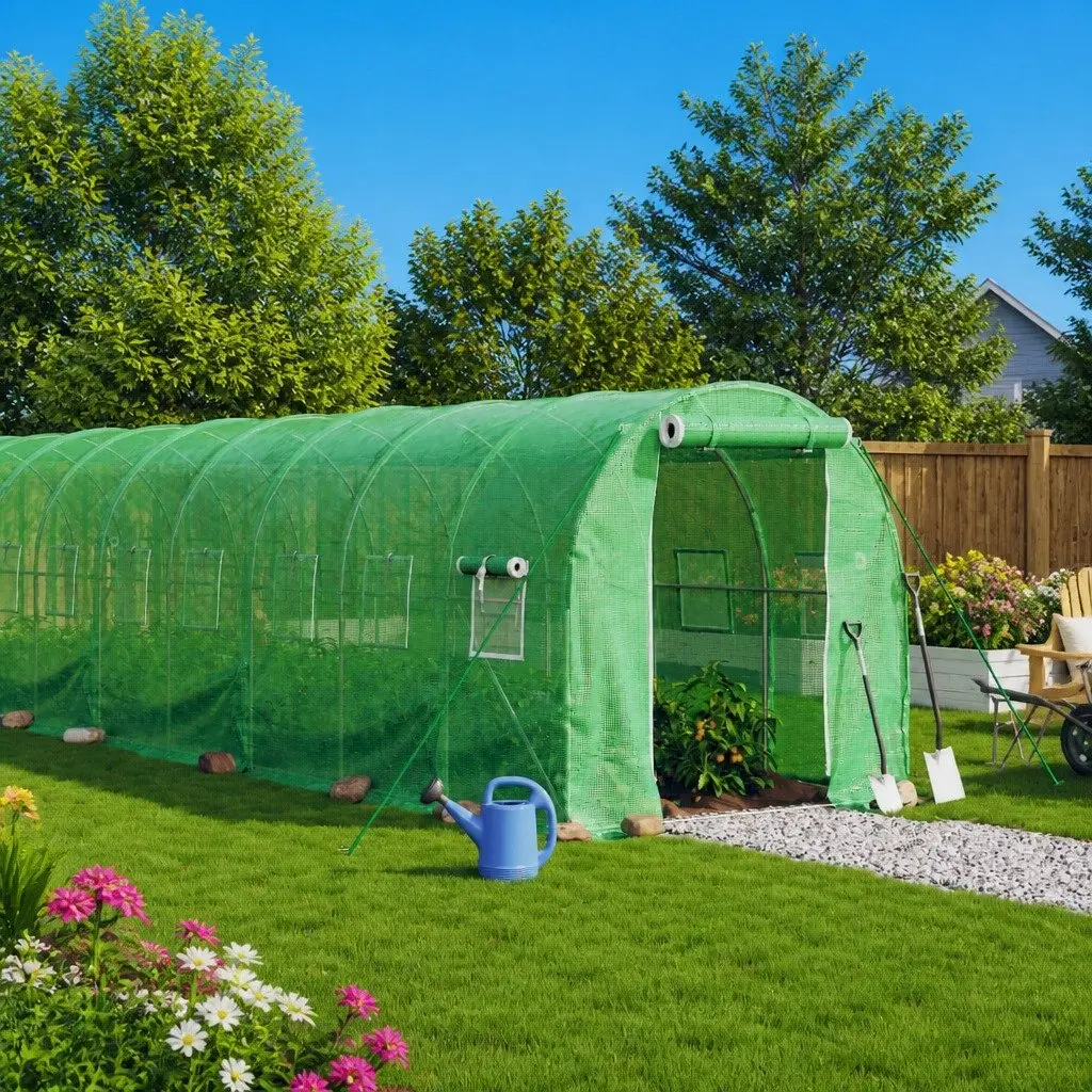20 m² Steel Frame Greenhouse with Roll-Up Door