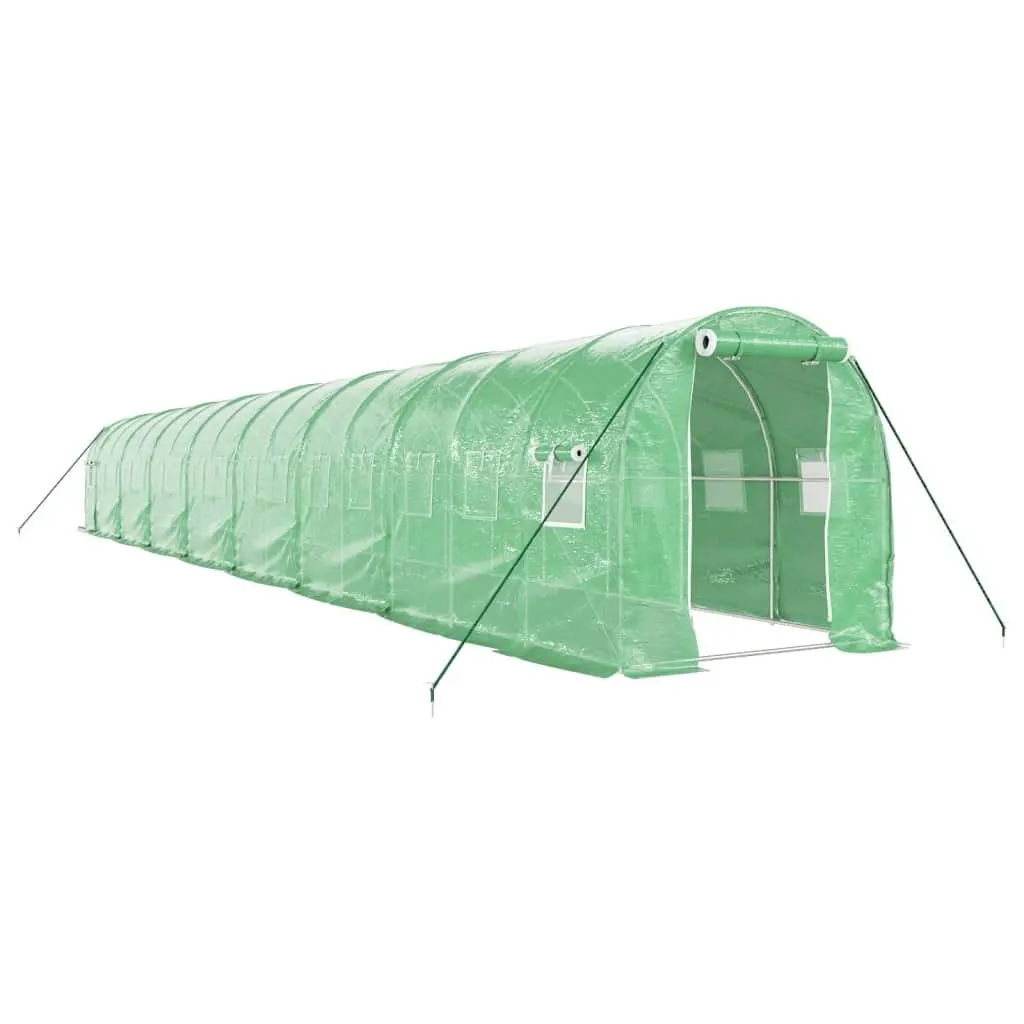 Greenhouse Steel Frame 16x2x2m Green UV Resistant PE Cover 32m²