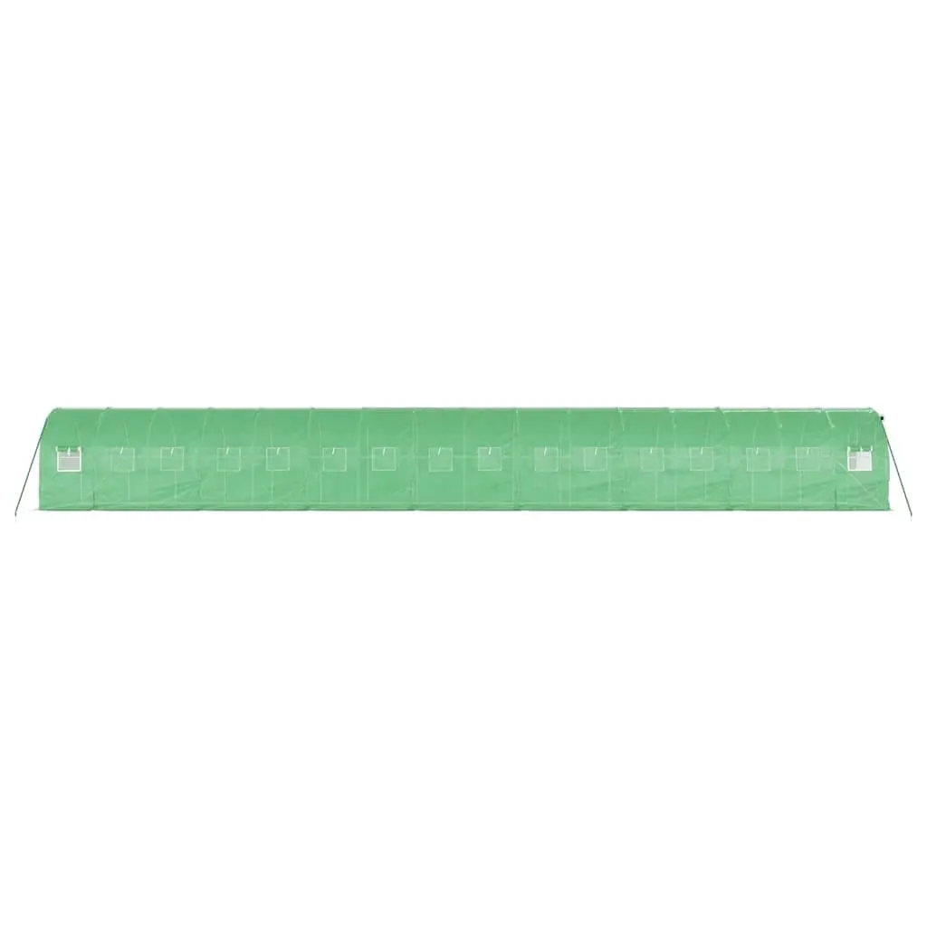 Greenhouse Steel Frame 16x2x2m Green UV Resistant PE Cover 32m²