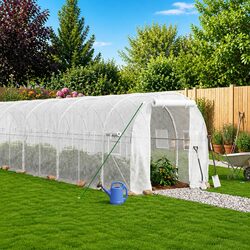 Durable 24 m² Greenhouse with Steel Frame in White