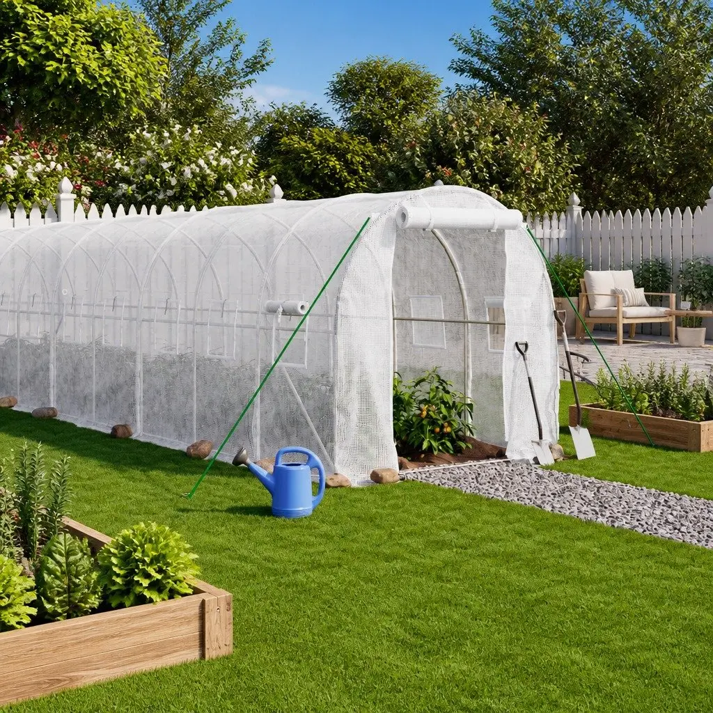 Greenhouse Steel Frame PE Cover 20x2x2m White
