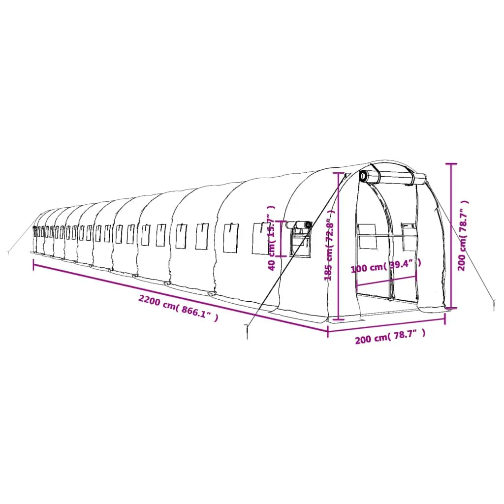 Greenhouse with Steel Frame White 44 m² 22x2x2 m Tunnel Garden Plant House