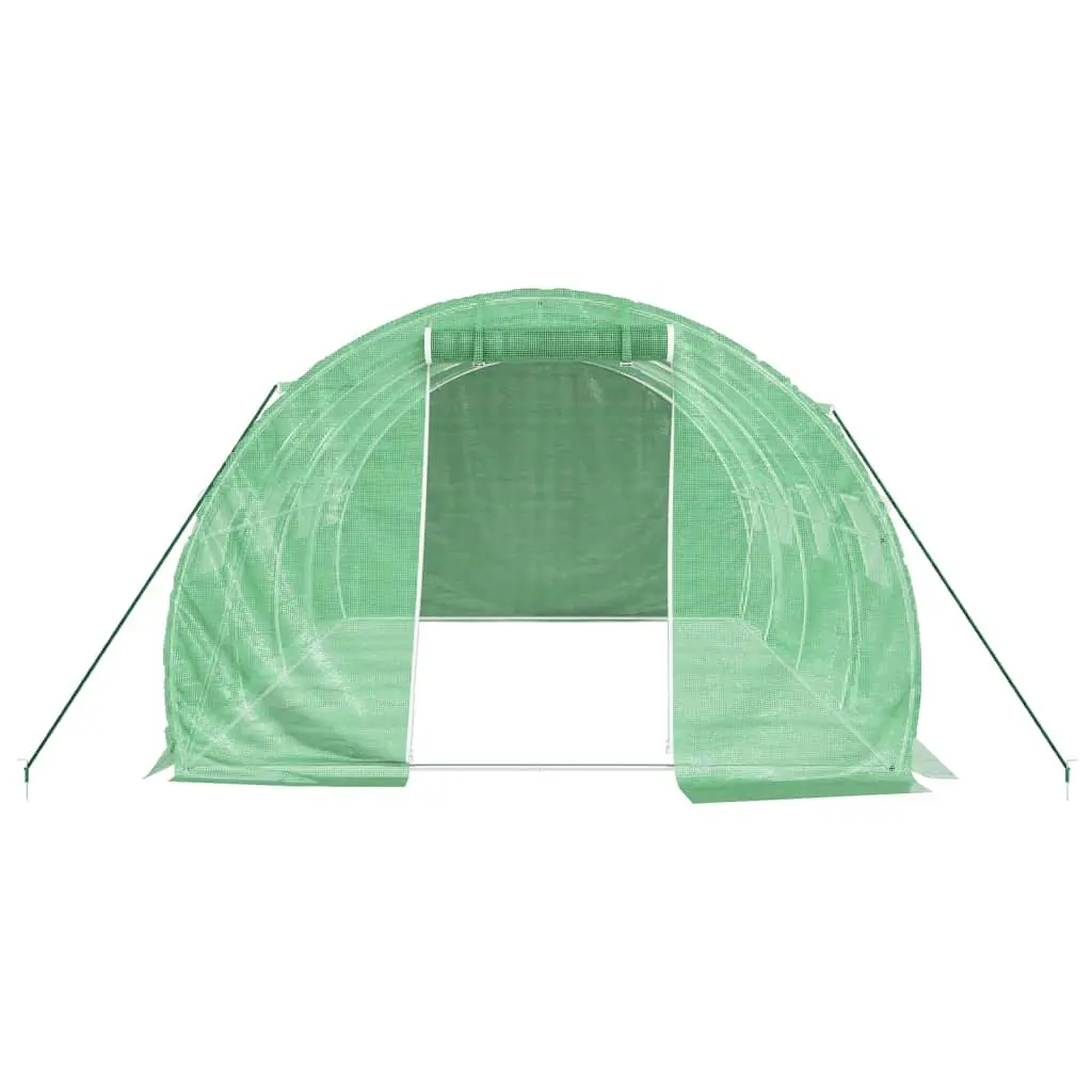 Greenhouse Polyethylene 12 m² Green Steel Frame Roll-Up Door Mesh Windows