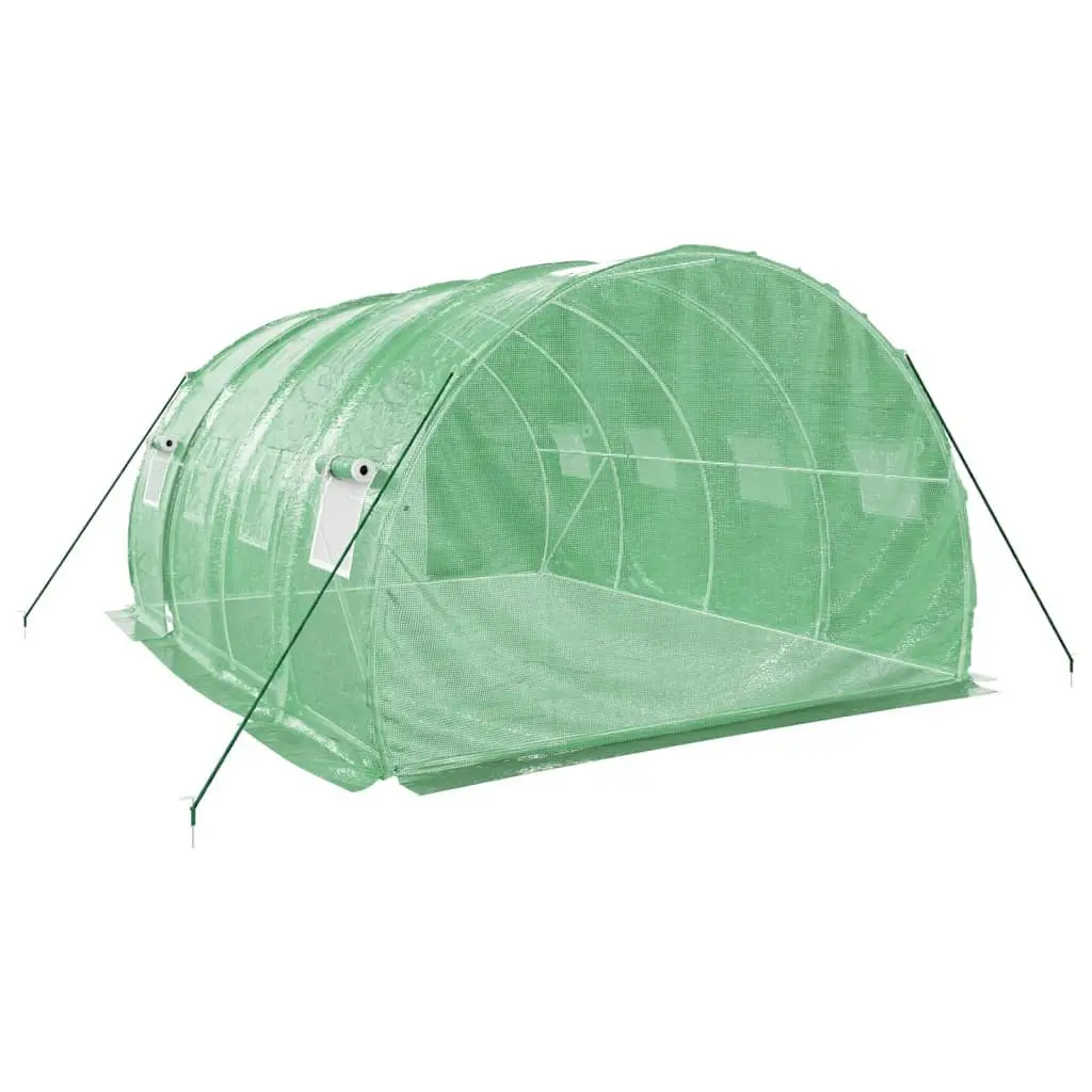 Greenhouse Polyethylene 12 m² Green Steel Frame Roll-Up Door Mesh Windows