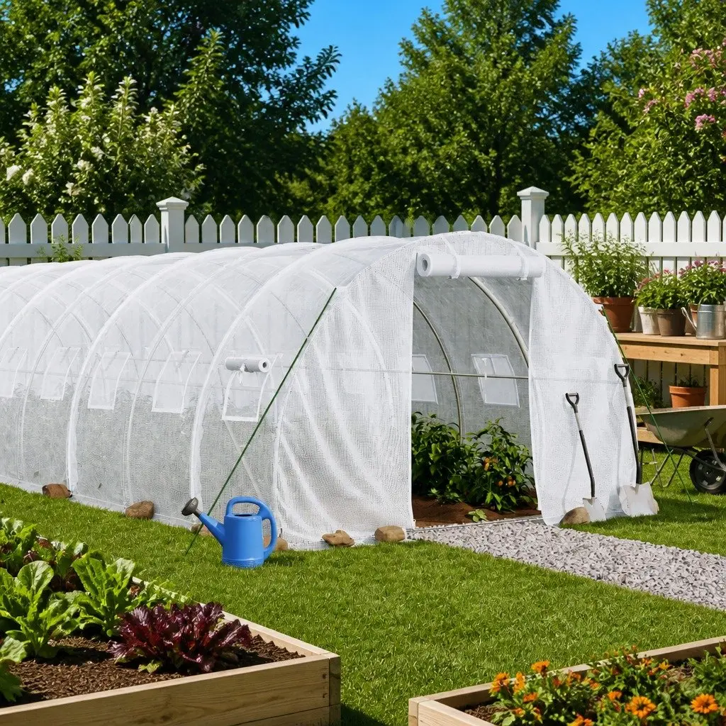 Greenhouse Steel Frame PE Cover 12x3x2m White