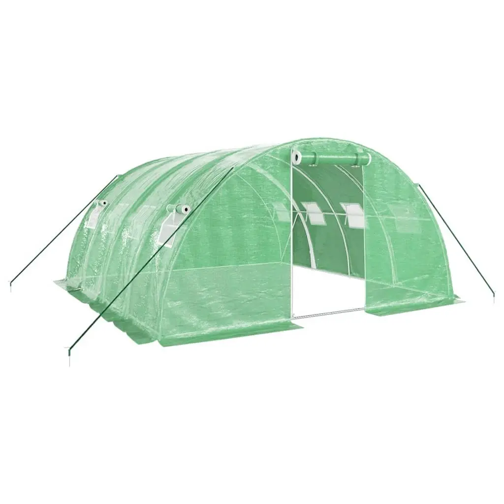 Greenhouse Steel Frame PE Cover 4x4x2m Green Durable Weather Resistant Garden Plant House