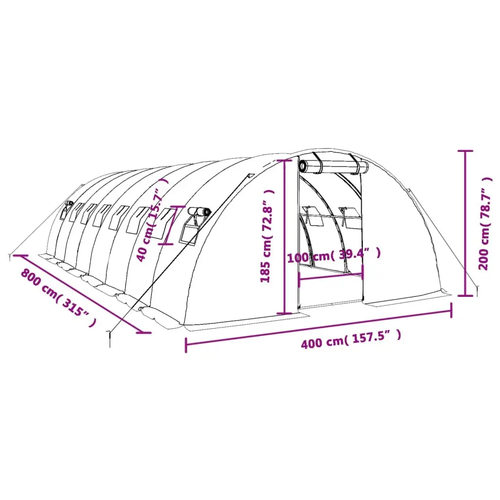 32m² Greenhouse with Steel Frame and PE Cover